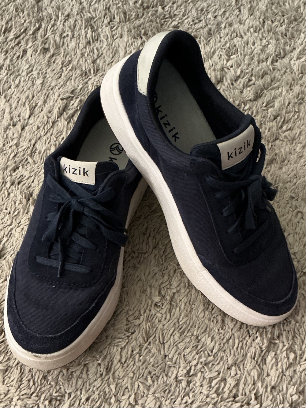 Kizik unisex M 9.5 W 11 Navy canvas suede Sneakers activewear hands free casual